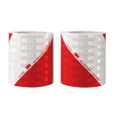 Reflektierende Prismenfolie elastisch selbstklebend rot-weiße Schraffur - Packung rechts- + linksseitig à 1 m